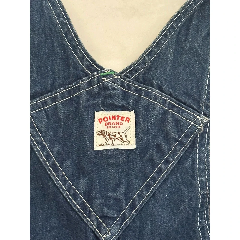 VTG Pointer Brand Low Back Bib Denim Overalls Size 36 x 30 Made In USA Workwear